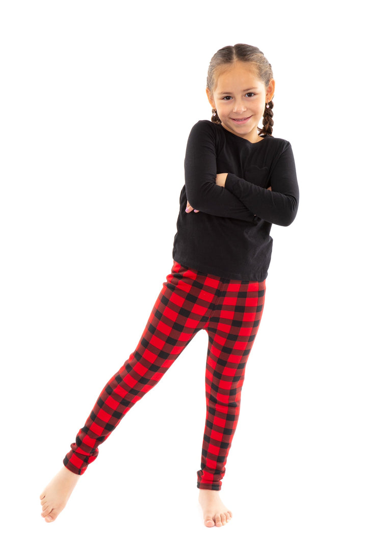 Red Plaid Kid's - Cozy Lined Leggings