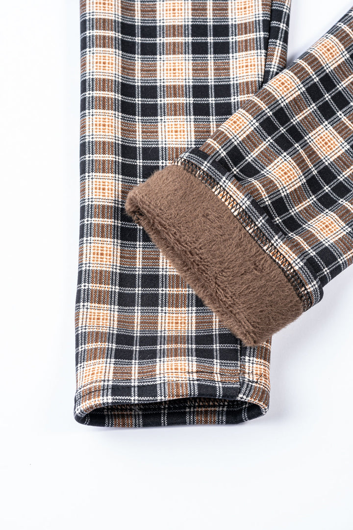 Black & Brown Plaid - Cozy Lined Leggings