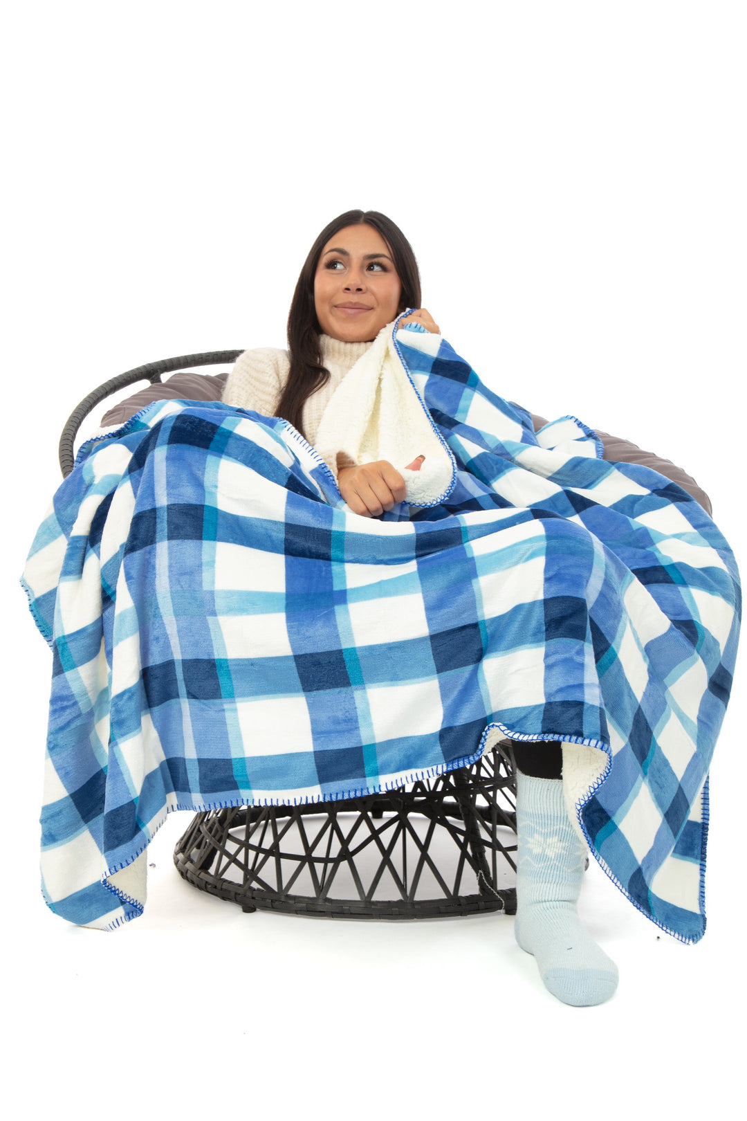 Blue Plaid - Sherpa Blanket