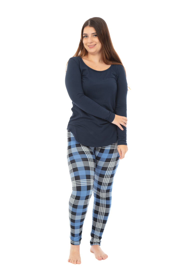 Sky Blue Checkered - Cozy Lined Leggings
