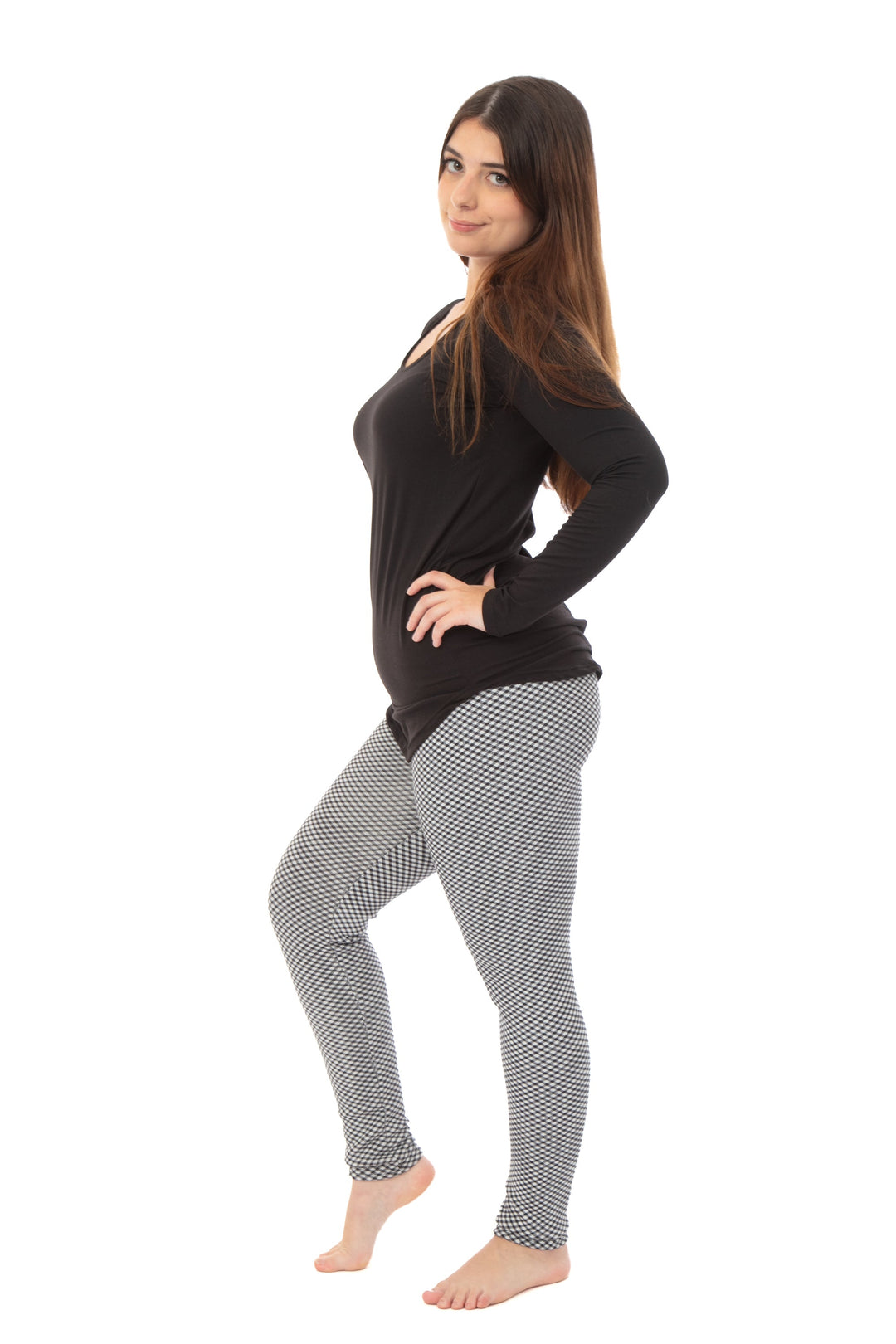 Tiny B&W Checks - Cozy Lined Leggings