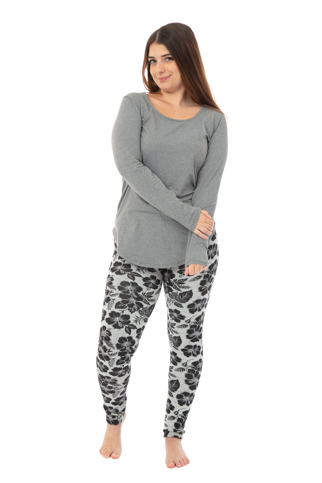 Floral in Gray - Cozy Lined Leggings