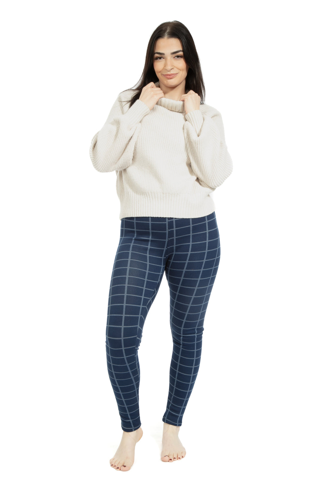 Navy Check - Cozy Lined Leggings