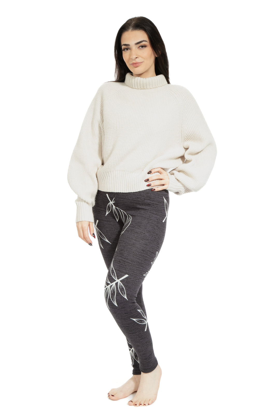 Leaves in Gray - Cozy Lined Leggings