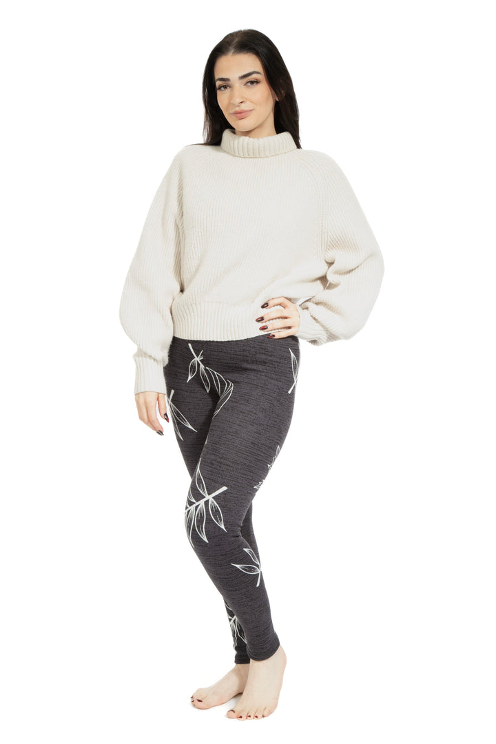 Leaves in Gray - Cozy Lined Leggings