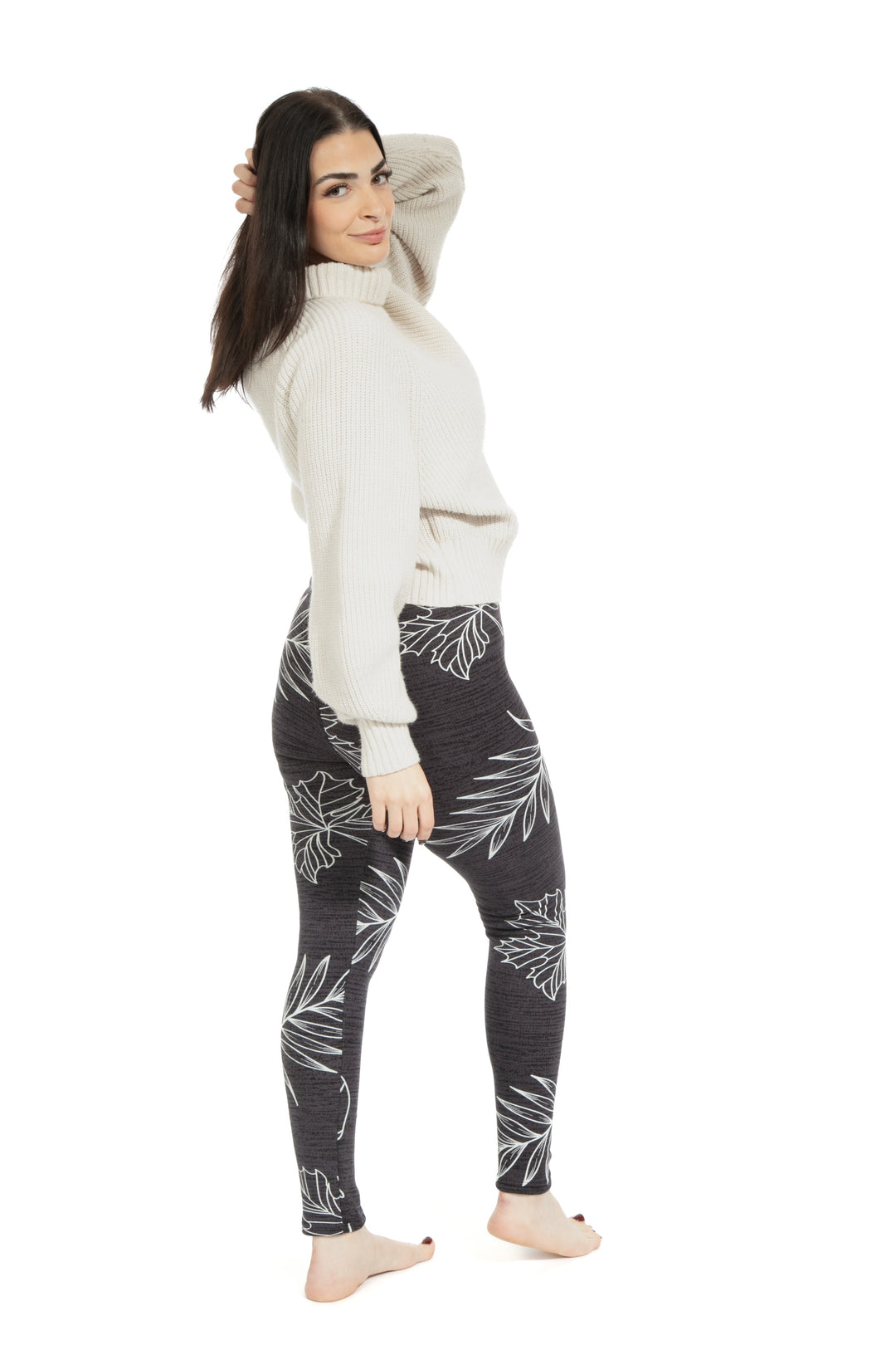 Leaves in Gray - Cozy Lined Leggings