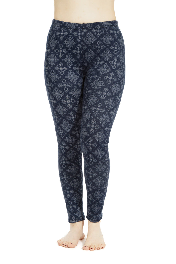 Navy Damask - Cozy Lined Leggings