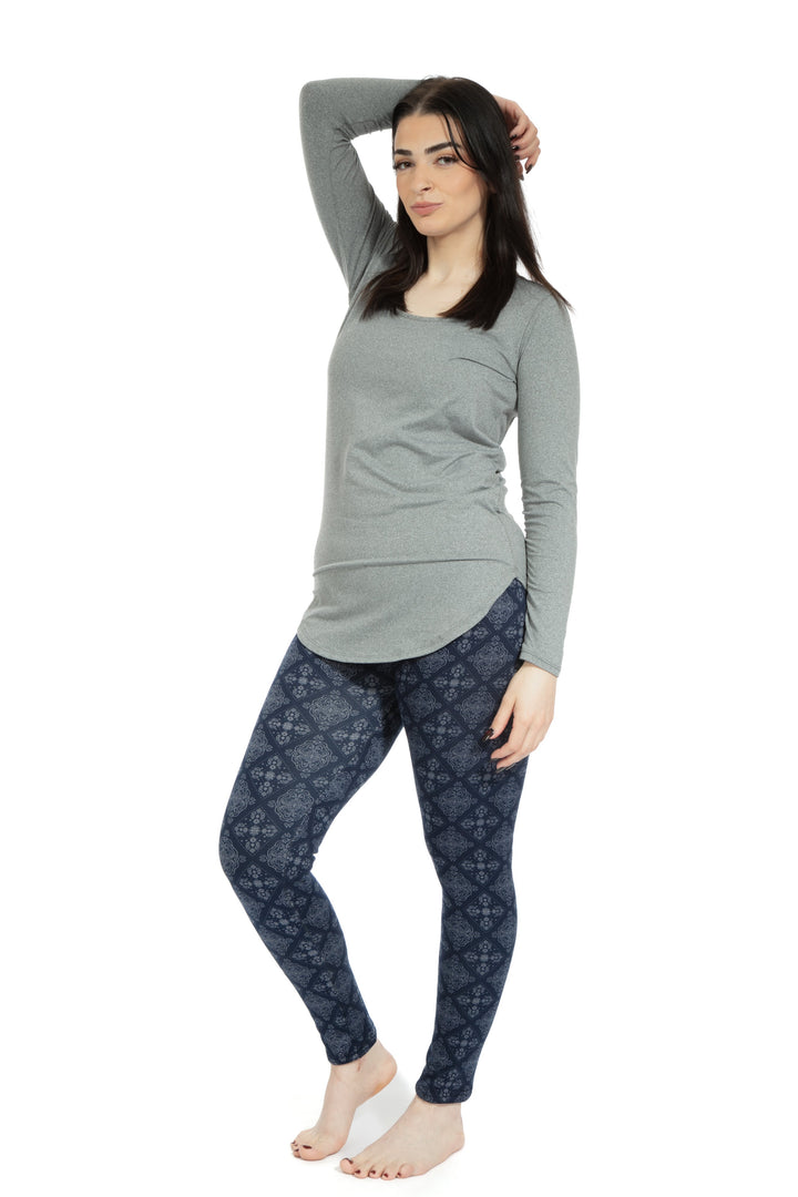 Navy Damask - Cozy Lined Leggings