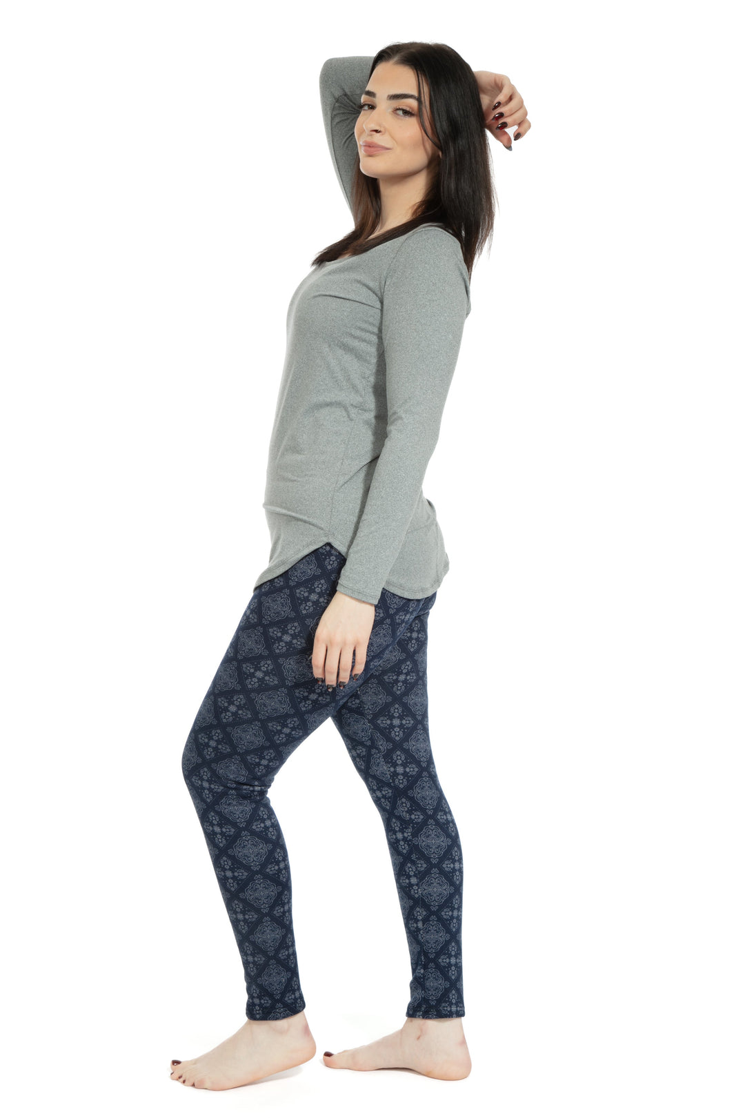 Navy Damask - Cozy Lined Leggings
