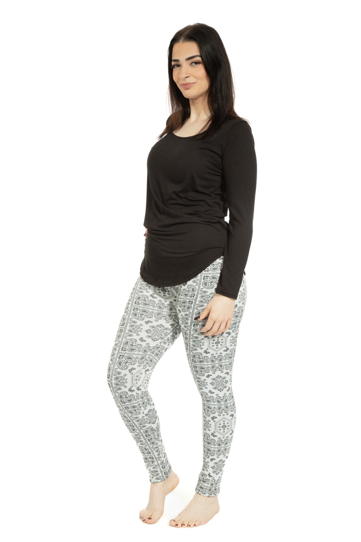 White Paisley- Cozy Lined Leggings