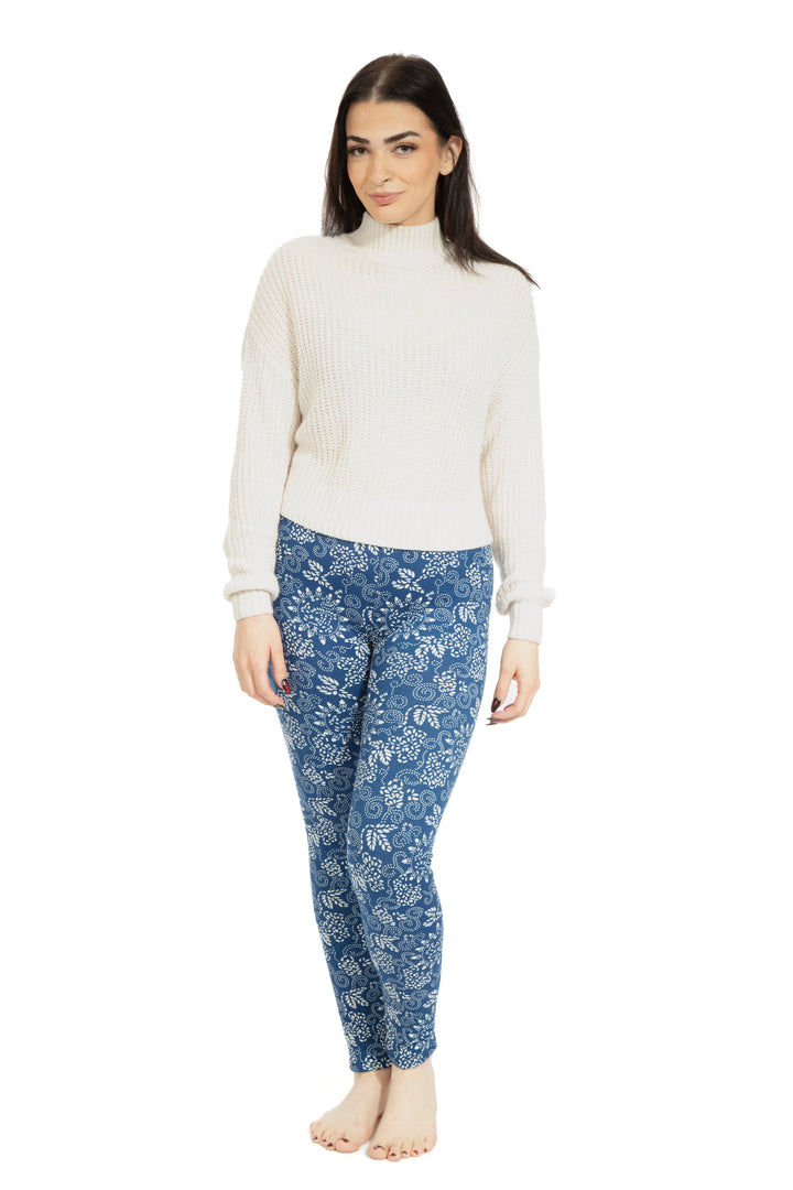 Blue & White Design - Cozy Lined Leggings