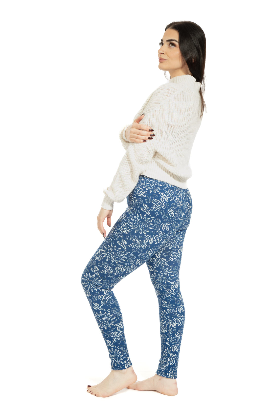 Blue & White Design - Cozy Lined Leggings