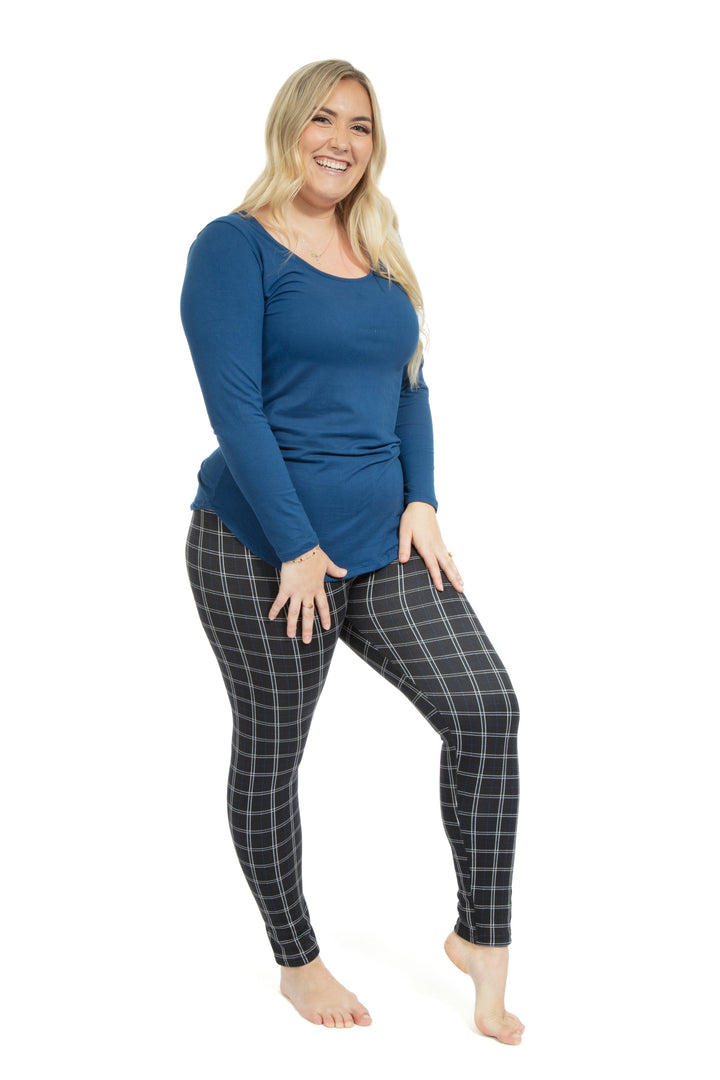 Navy Squares - Cozy Lined Leggings