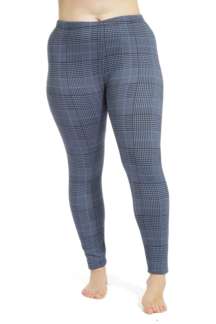 Blue Plaid Houndstooth - Cozy Lined Leggings