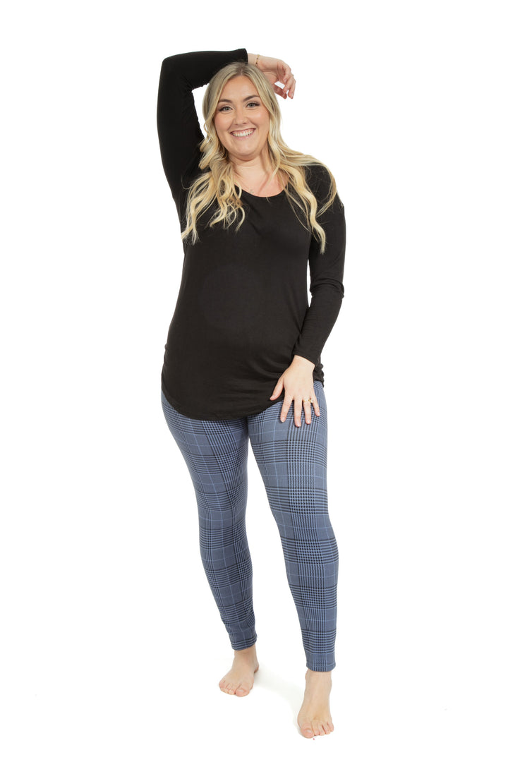 Blue Plaid Houndstooth - Cozy Lined Leggings