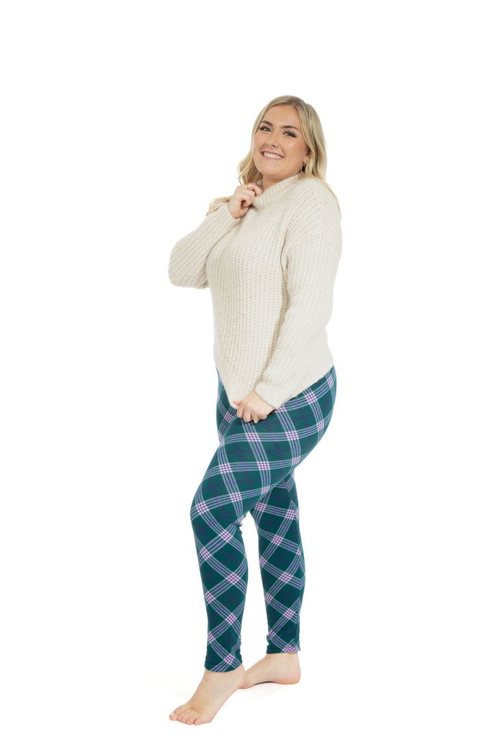 Pink & Green Squares - Cozy Lined Leggings