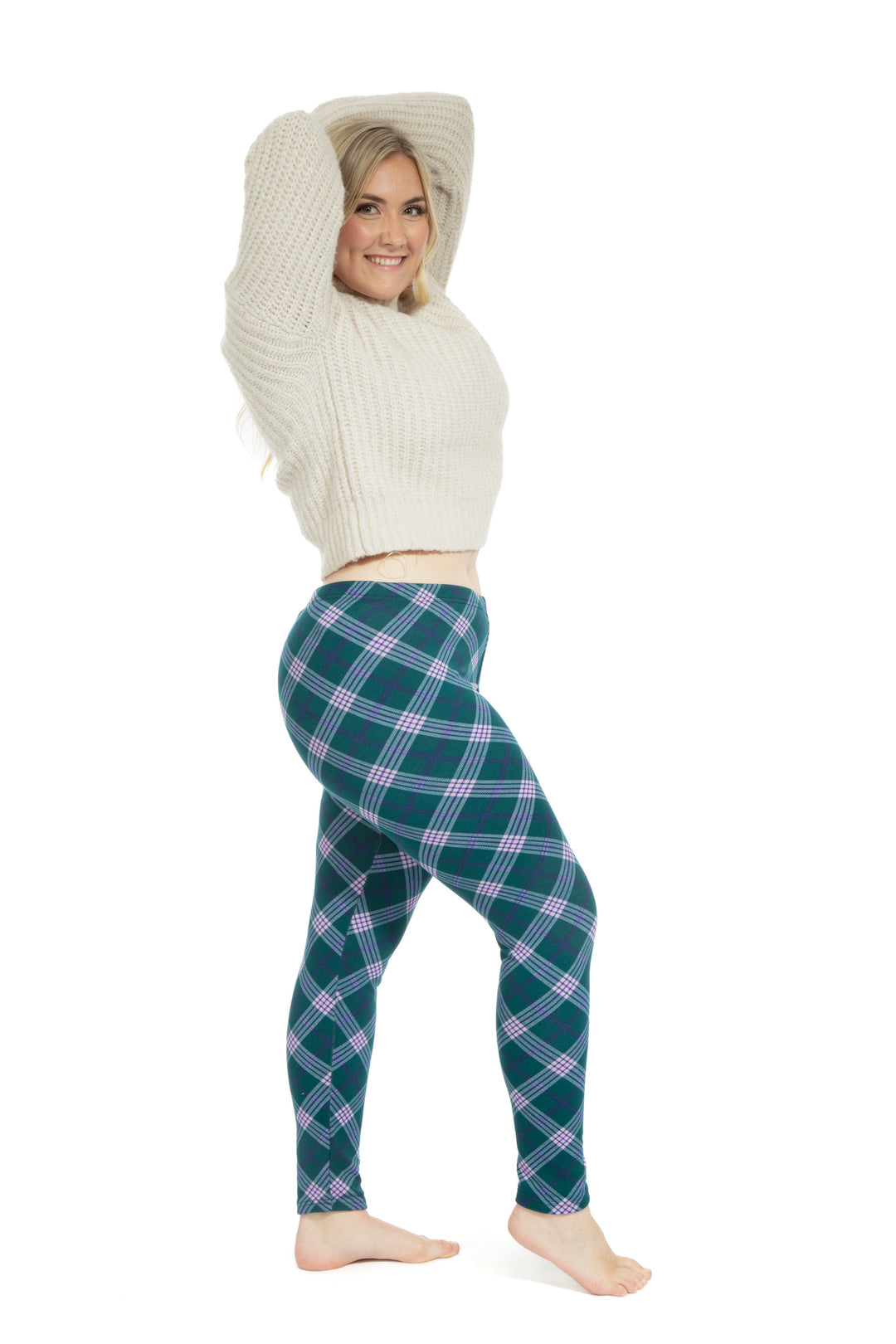 Pink & Green Squares - Cozy Lined Leggings
