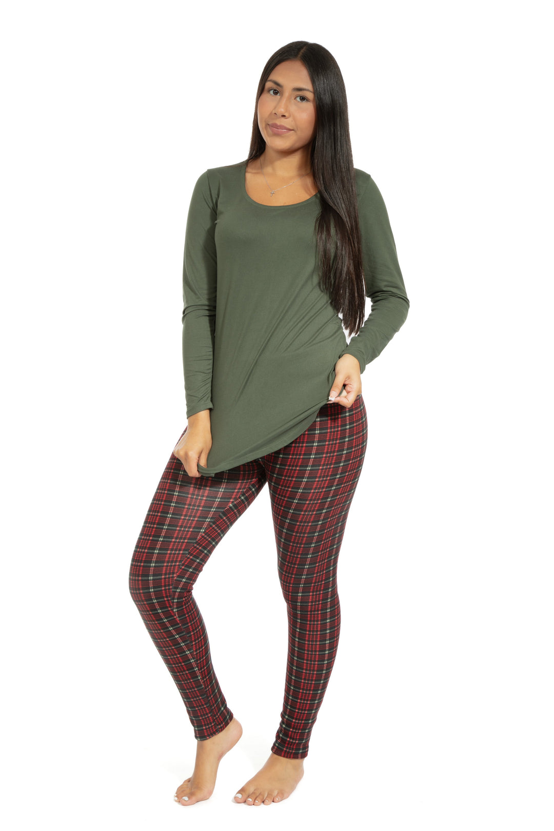 Reddish Plaid - Cozy Lined Leggings