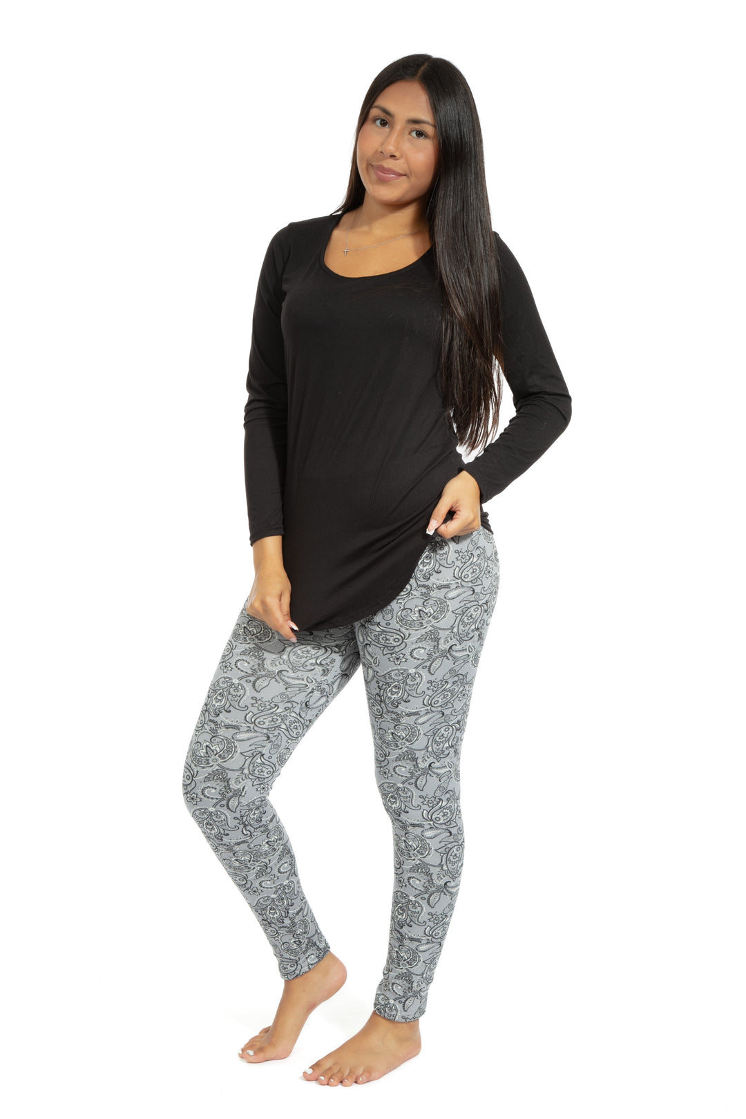 Gray Paisley - Cozy Lined Leggings