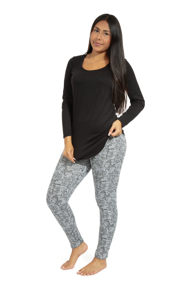 Gray Paisley - Cozy Lined Leggings