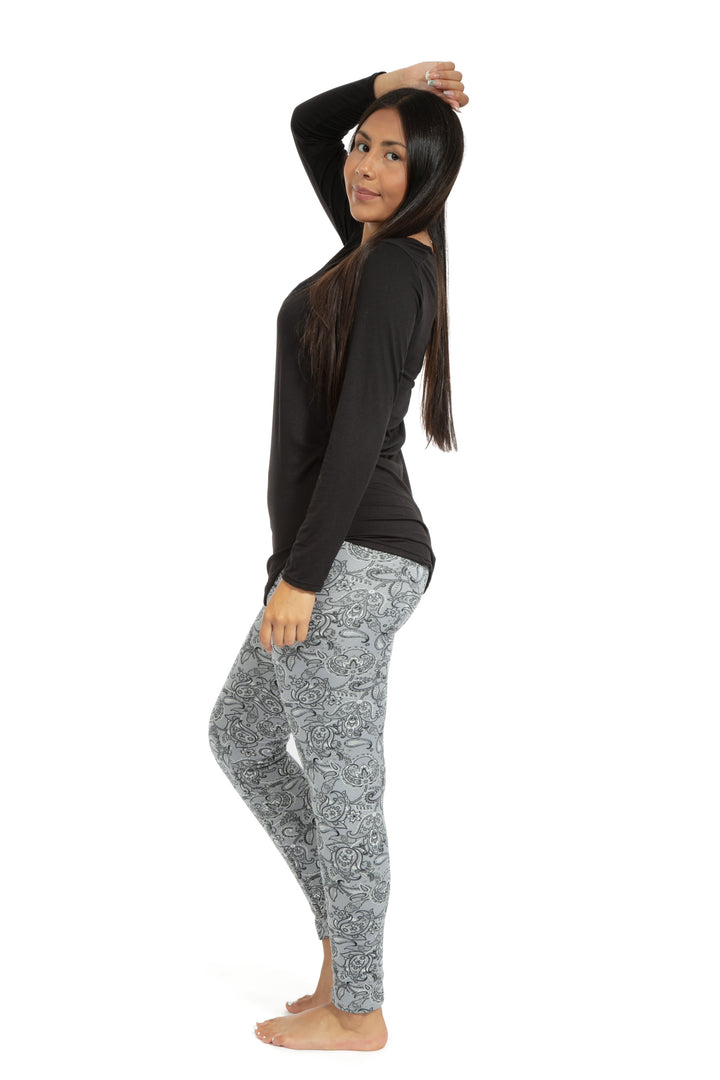 Gray Paisley - Cozy Lined Leggings