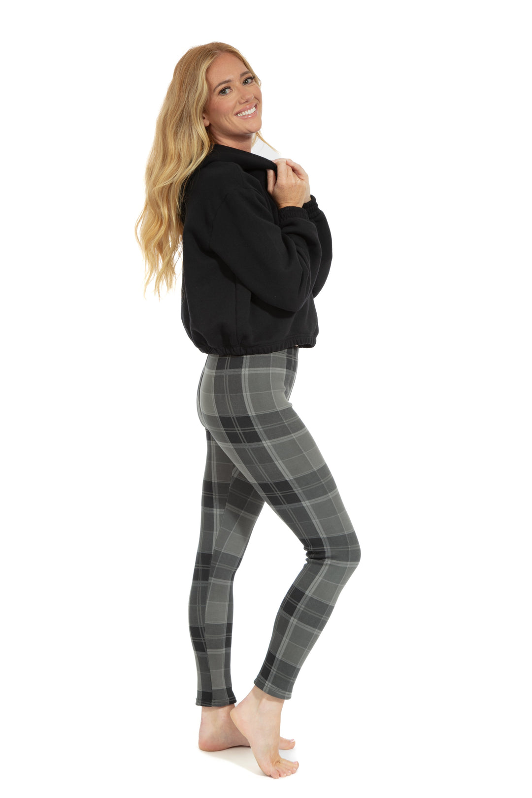 Greyish Plaid - Cozy Lined Leggings