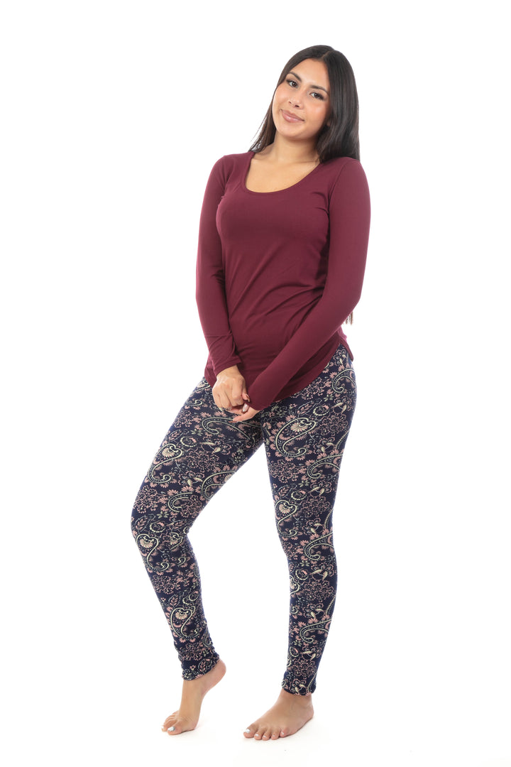 Peach Paisley - Cozy Lined Leggings