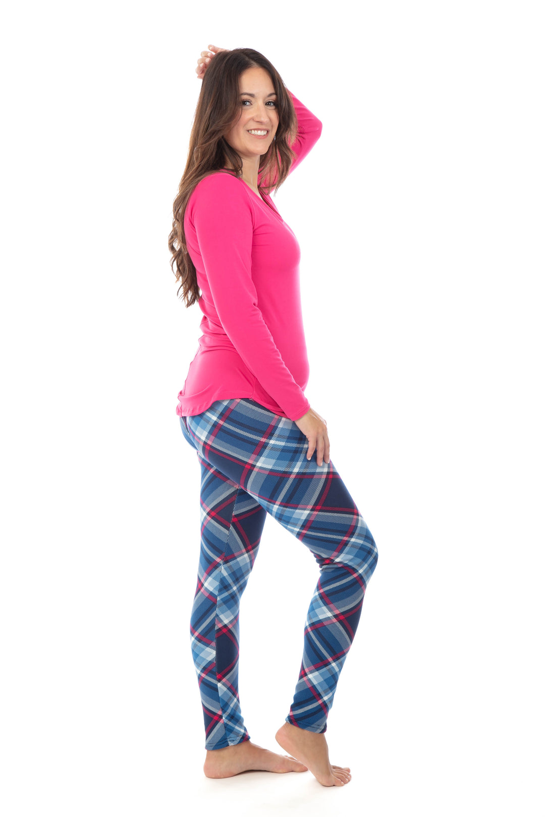 Blue & Fuchsia Squares - Cozy Lined Leggings