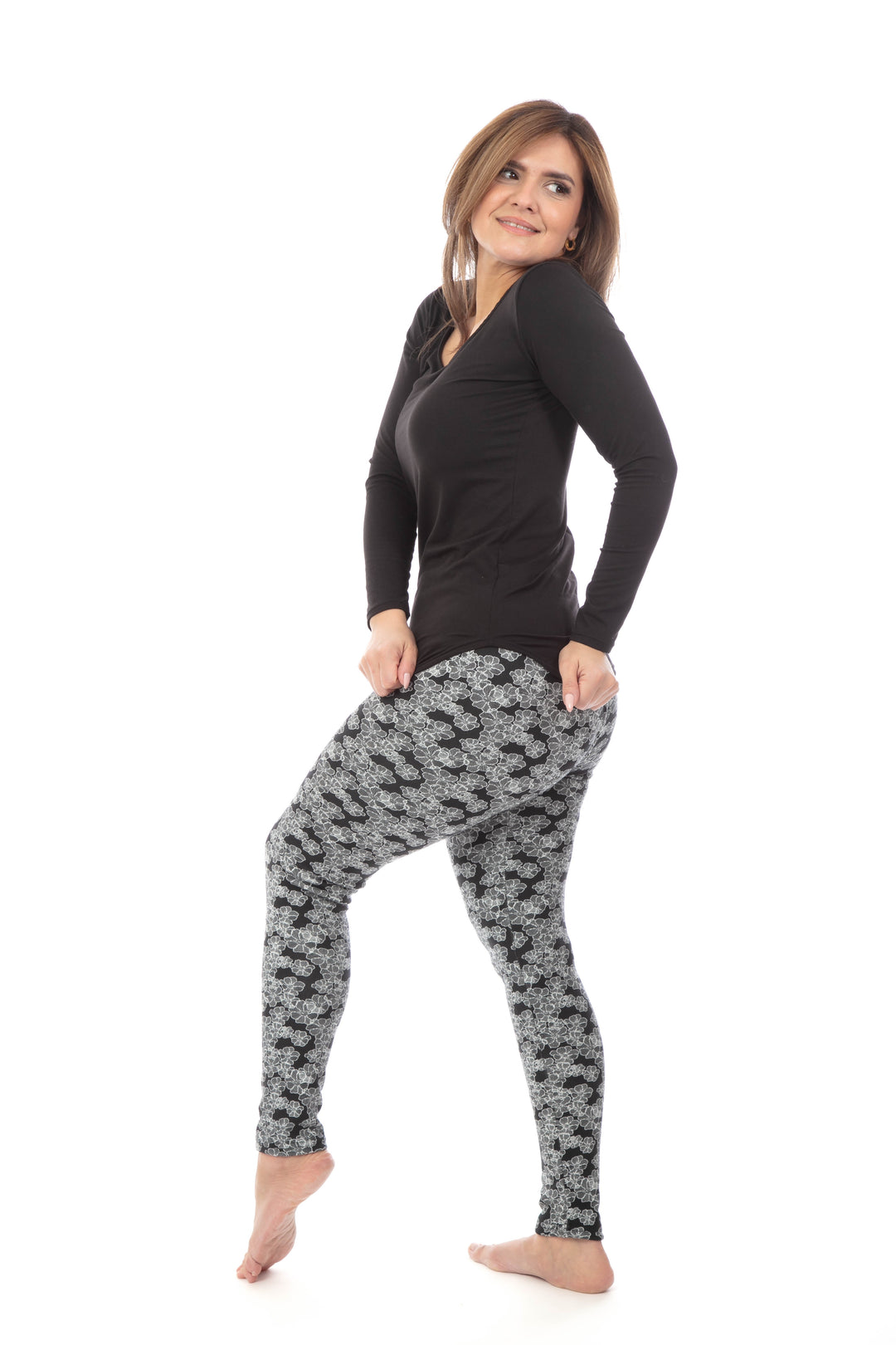 B&W Daisy - Cozy Lined Leggings