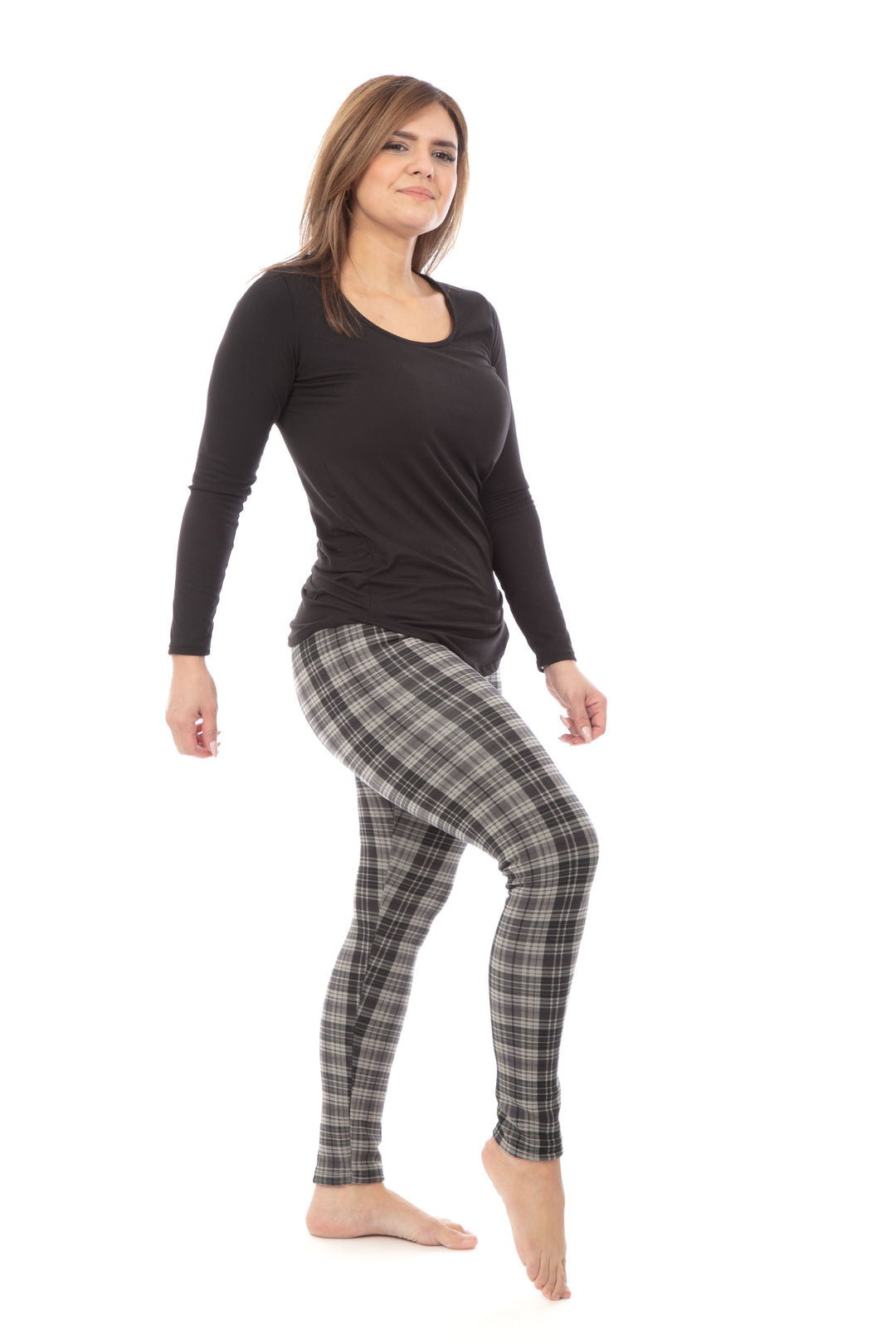 Grey Checkers - Cozy Lined Leggings