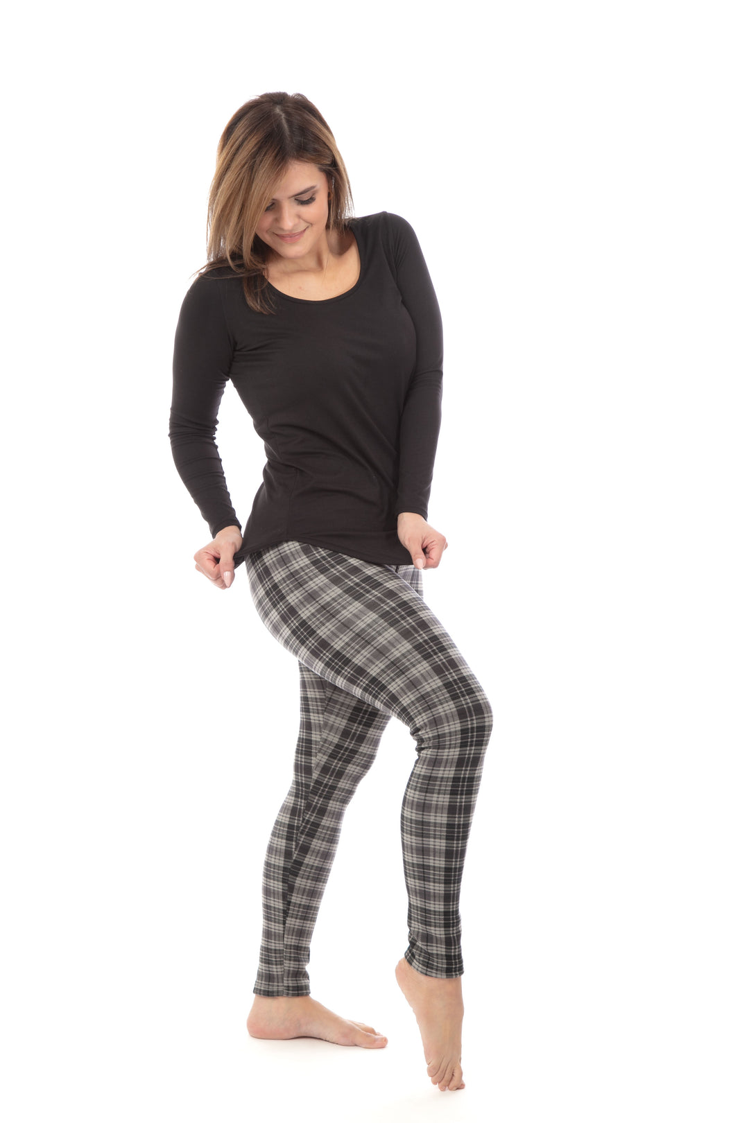 Grey Checkers - Cozy Lined Leggings