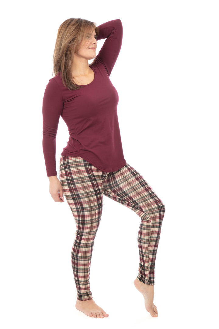 Burgundy Plaid - Cozy Lined Leggings