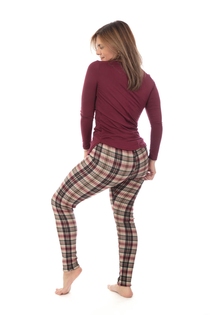 Burgundy Plaid - Cozy Lined Leggings