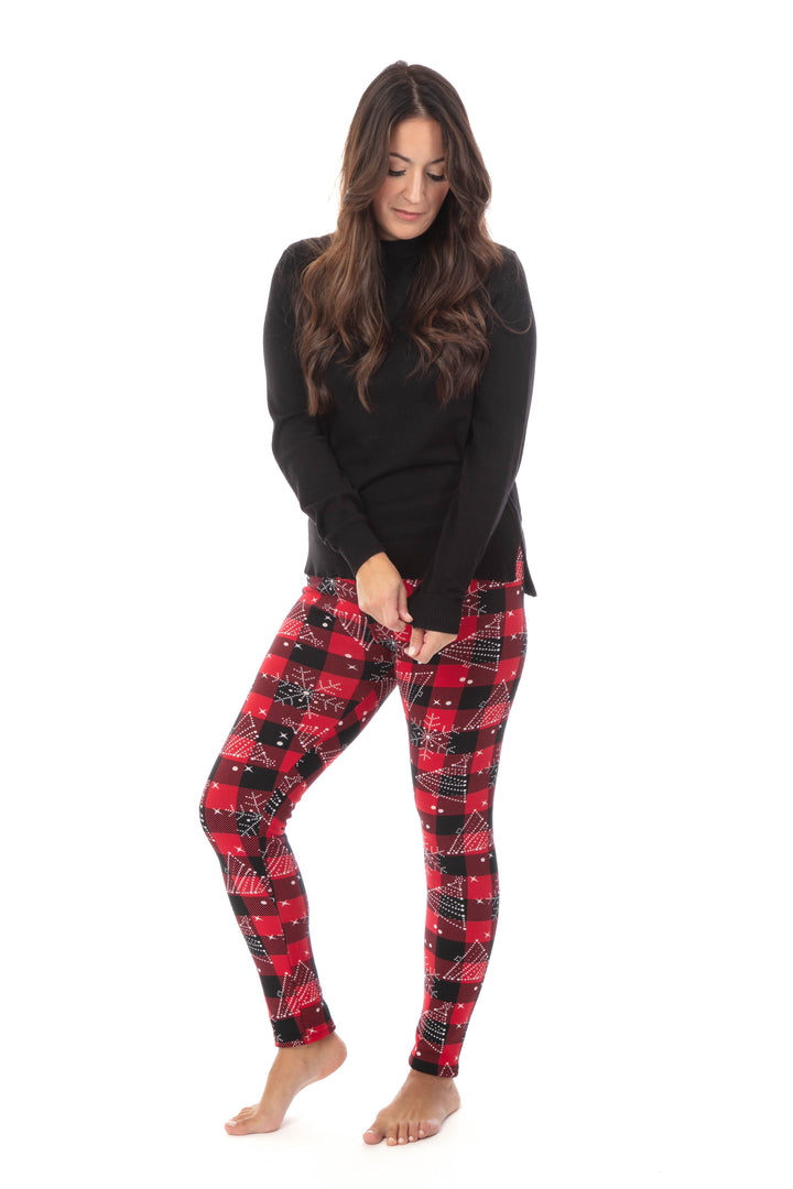 Xmas Tree Plaid - Cozy Lined Leggings
