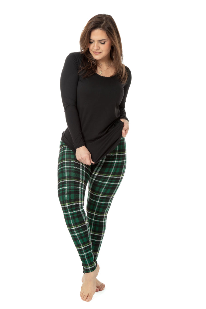 Green Tartan - Cozy Lined Leggings