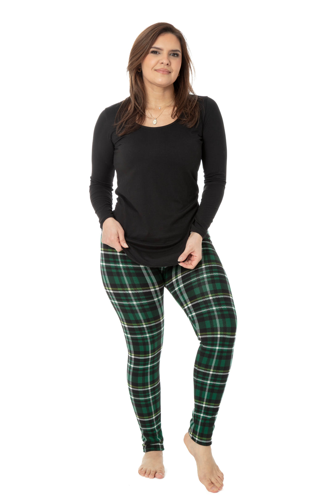 Green Tartan - Cozy Lined Leggings