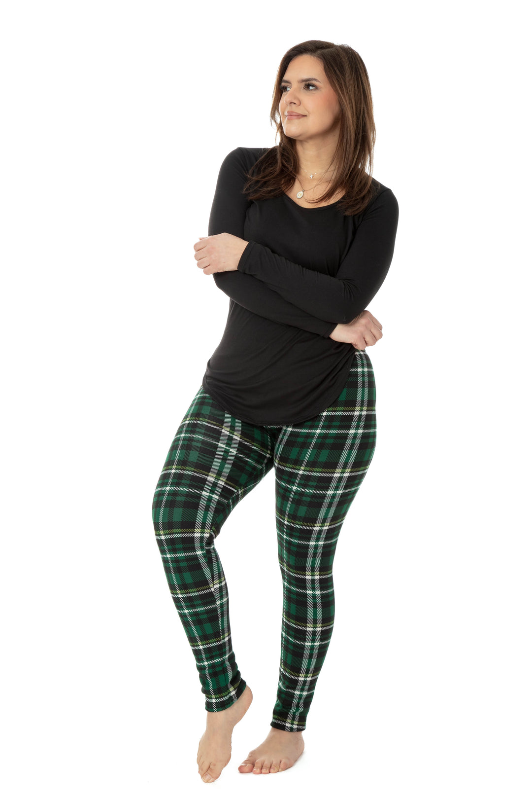 Green Tartan - Cozy Lined Leggings