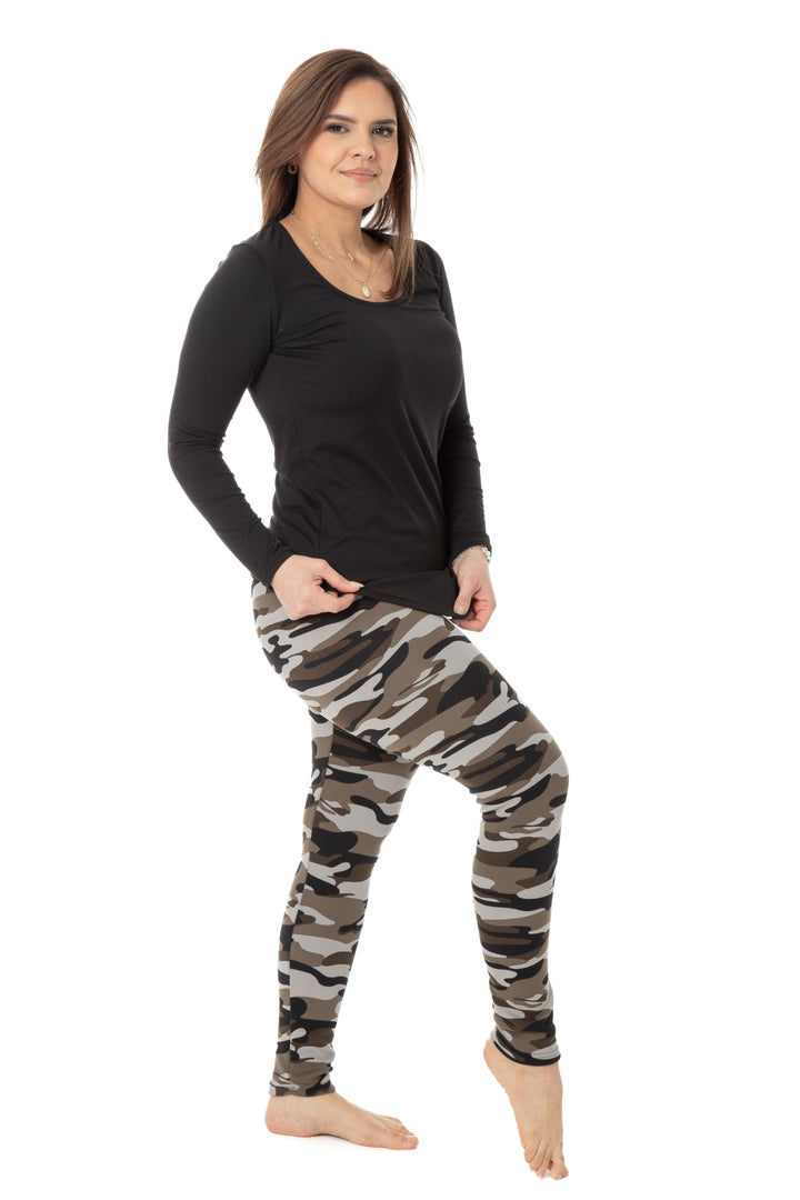 Grey Camouflage - Cozy Lined Leggings